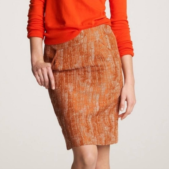 J. Crew Rust Orange Brocaid Pencil Skirt size 6 - Picture 2 of 6